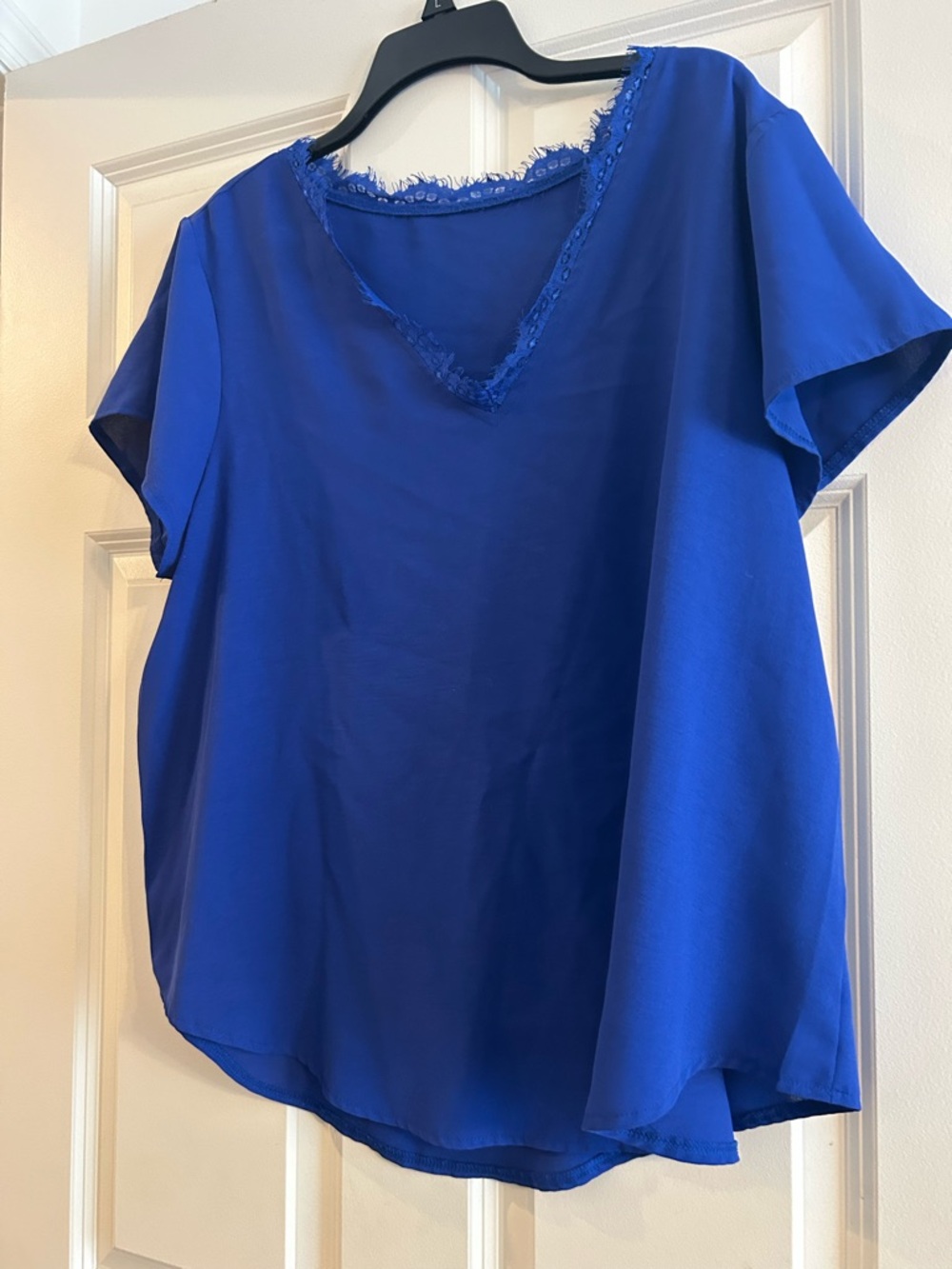 Women’s Lace-Trim Short Sleeve Top - Royal Blue